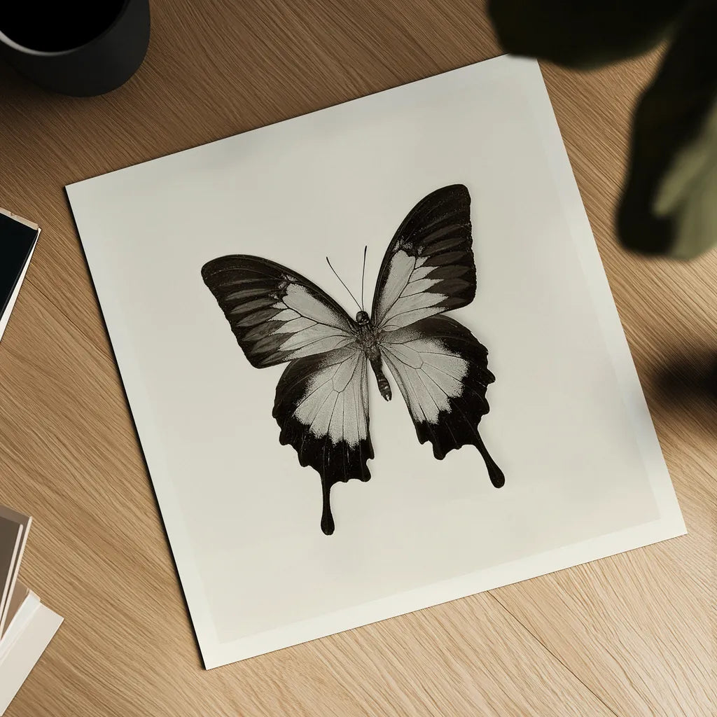 Butterfly III BW by Debra Van Swearingen. Shown as a detailed flat fine art print, highlighting archival giclee quality. Available as an archival giclee rolled canvas, fine art paper, or poster print. SKU 25724a.