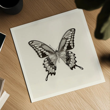 Butterfly VI BW by Debra Van Swearingen. Shown as a detailed flat fine art print, highlighting archival giclee quality. Available as an archival giclee rolled canvas, fine art paper, or poster print. SKU 25727a.