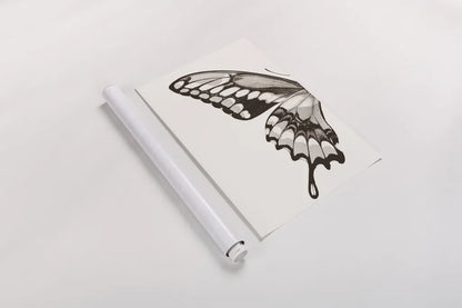 Butterfly VI BW on White Crop I by Debra Van Swearingen. shown as a rolled paper print. Available as archival giclee rolled canvas, fine art paper, or poster print. SKU 92210h.