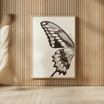 Butterfly VI BW on White Crop I by Debra Van Swearingen. shown as over sized large wall art. Available as an archival giclee rolled canvas, fine art paper, or poster print. SKU 92210h.