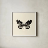 Butterfly VIII BW by Debra Van Swearingen. Shown in a crisp white glass frame for a clean and minimalist style. Available as an archival giclee rolled canvas, fine art paper, or poster print. SKU 25729a.