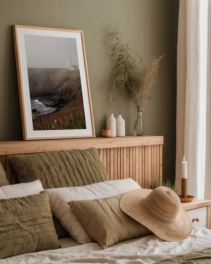 Coastal Fog IV by Debra Van Swearingen. shown as a paper print in a natural frame. Available as a archival giclee rolled canvas, fine art paper, or poster print. SKU 81262h.