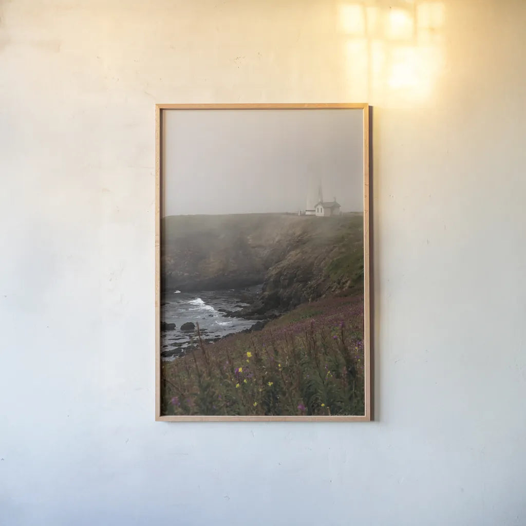 Coastal Fog IV by Debra Van Swearingen. shown as a paper print in a natural frame. Available as a archival giclee rolled canvas, fine art paper, or poster print. SKU 81262h.