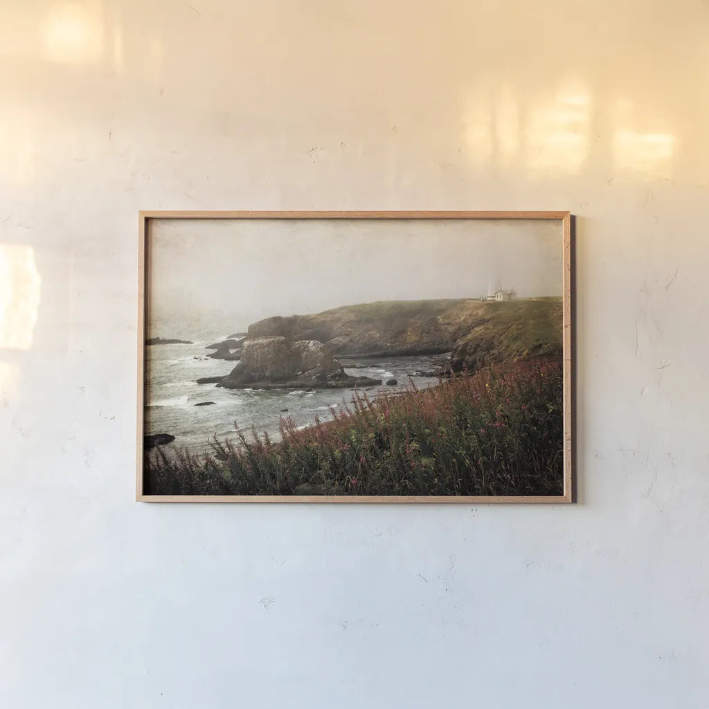 Coastal Mist by Debra Van Swearingen. shown as a paper print in a natural frame. Available as a archival giclee rolled canvas, fine art paper, or poster print. SKU 47843i.