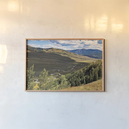 Colorado Valley by Debra Van Swearingen. shown as a paper print in a natural frame. Available as a archival giclee rolled canvas, fine art paper, or poster print. SKU 82775i.