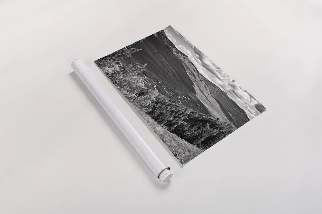 Colorado Valley BW by Debra Van Swearingen. shown as a rolled paper print. Available as archival giclee rolled canvas, fine art paper, or poster print. SKU 82776i.