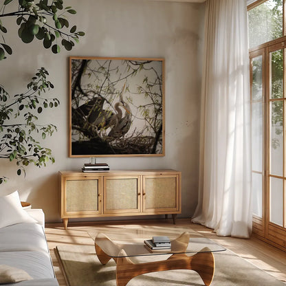 Connection by Debra Van Swearingen. Shown in a natural wood frame in a cozy modern living room. Available as an archival giclee rolled canvas, fine art paper, or poster print. SKU 63819a.