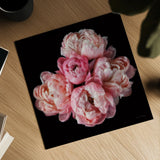 Coral Peonies III by Debra Van Swearingen. Shown as a detailed flat fine art print, highlighting archival giclee quality. Available as an archival giclee rolled canvas, fine art paper, or poster print. SKU 86252a.