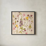 Cottage Flora I by Debra Van Swearingen. Shown in a sleek black glass frame for a contemporary gallery look. Available as an archival giclee rolled canvas, fine art paper, or poster print. SKU 86783a.