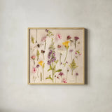 Cottage Flora I by Debra Van Swearingen. Shown in a natural wood glass frame for a timeless modern aesthetic. Available as an archival giclee rolled canvas, fine art paper, or poster print. SKU 86783a.