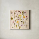 Cottage Floral II No Shell by Debra Van Swearingen. Shown in a crisp white glass frame for a clean and minimalist style. Available as an archival giclee rolled canvas, fine art paper, or poster print. SKU 87617a.