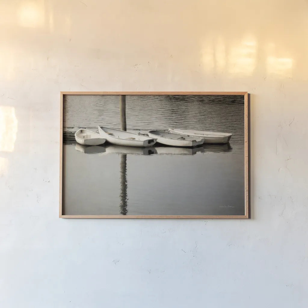 Dories by Debra Van Swearingen. shown as a paper print in a natural frame. Available as a archival giclee rolled canvas, fine art paper, or poster print. SKU 90961i.