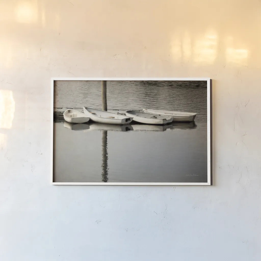 Dories by Debra Van Swearingen. shown as a paper print in a white frame. Available as a archival giclee rolled canvas, fine art paper, or poster print. SKU 90961i.