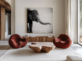 Elephant II No Border by Debra Van Swearingen. Shown as extra-large giant wall art in a modern living room. Available as an archival giclee rolled canvas, fine art paper, or poster print. SKU 41815a.