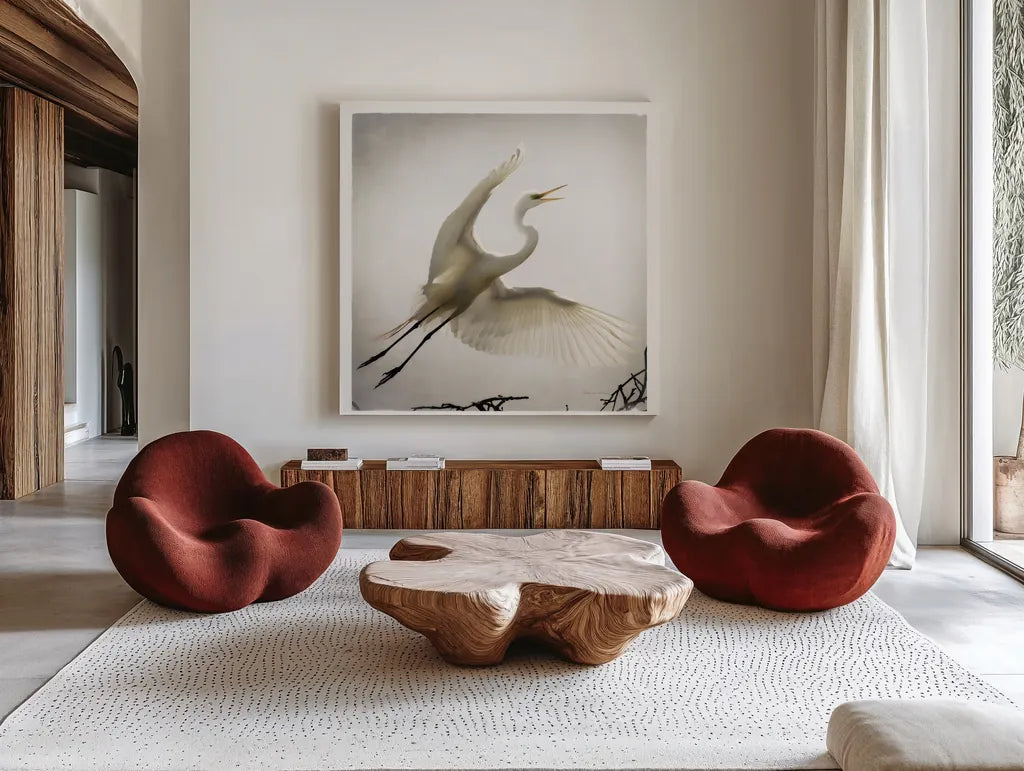 Emergence by Debra Van Swearingen. Shown as extra-large giant wall art in a modern living room. Available as an archival giclee rolled canvas, fine art paper, or poster print. SKU 63781a.