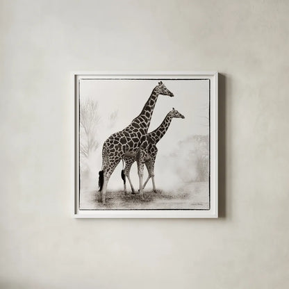 Giraffe II by Debra Van Swearingen. Shown in a crisp white glass frame for a clean and minimalist style. Available as an archival giclee rolled canvas, fine art paper, or poster print. SKU 17950a.