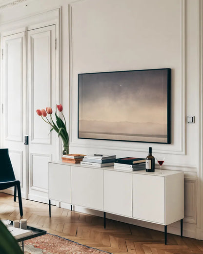 How High is the Moon by Debra Van Swearingen. shown as a framed stretched canvas in a living room above a console. Available as a archival giclee rolled canvas, fine art paper, or poster print. SKU 85634i.