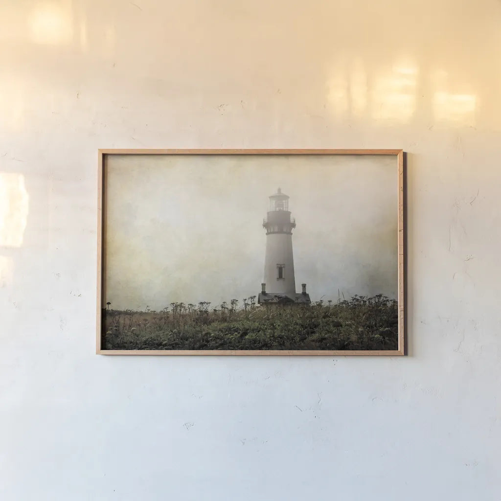 Lonely Lighthouse II by Debra Van Swearingen. shown as a paper print in a natural frame. Available as a archival giclee rolled canvas, fine art paper, or poster print. SKU 47844i.