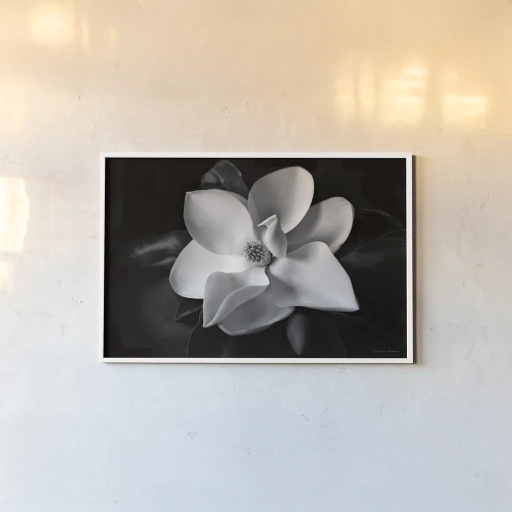 Magnolia by Debra Van Swearingen. shown as a paper print in a white frame. Available as a archival giclee rolled canvas, fine art paper, or poster print. SKU 12233i.
