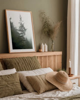 Majestic Pines I by Debra Van Swearingen. shown as a paper print in a natural frame. Available as a archival giclee rolled canvas, fine art paper, or poster print. SKU 77358h.