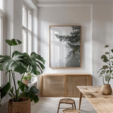 Majestic Pines II by Debra Van Swearingen. shown as a print in a natural wood frame in a dining room. Available as a archival giclee rolled canvas, fine art paper, or poster print. SKU 77359h.