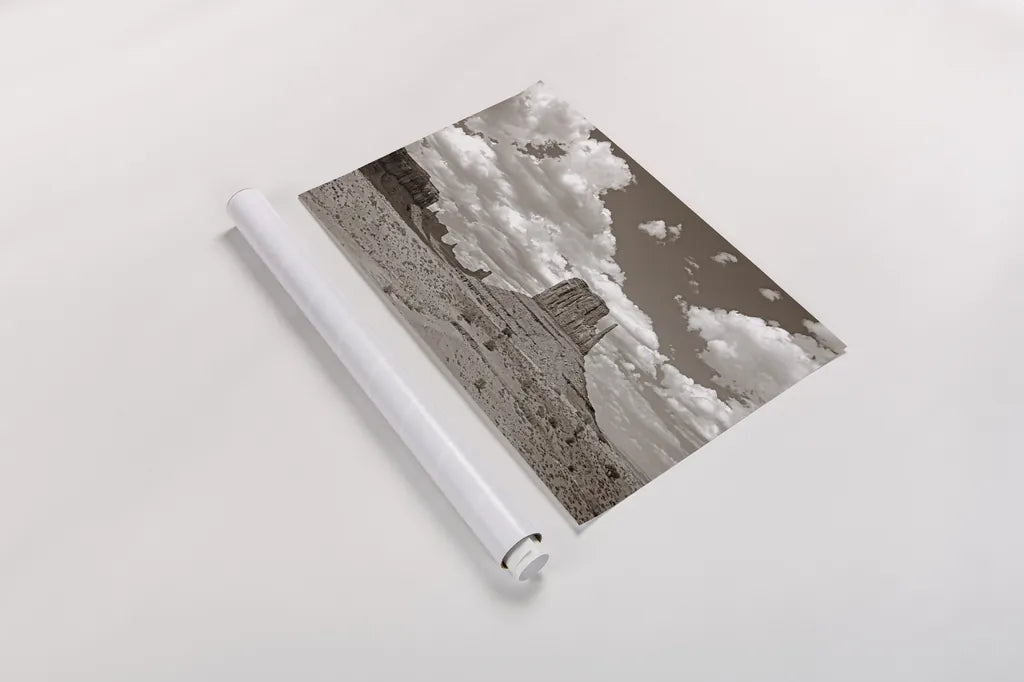 Monument Valley II Sepia by Debra Van Swearingen. shown as a rolled paper print. Available as archival giclee rolled canvas, fine art paper, or poster print. SKU 81270i.