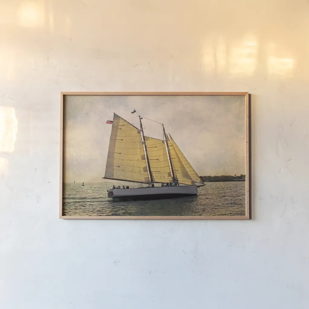 Morning Sail by Debra Van Swearingen. shown as a paper print in a natural frame. Available as a archival giclee rolled canvas, fine art paper, or poster print. SKU 47842i.