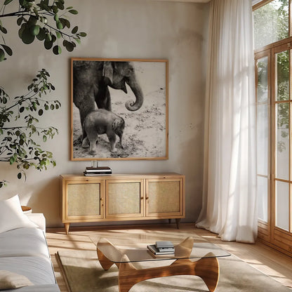 Mother and Daughter by Debra Van Swearingen. Shown in a natural wood frame in a cozy modern living room. Available as an archival giclee rolled canvas, fine art paper, or poster print. SKU 52699a.