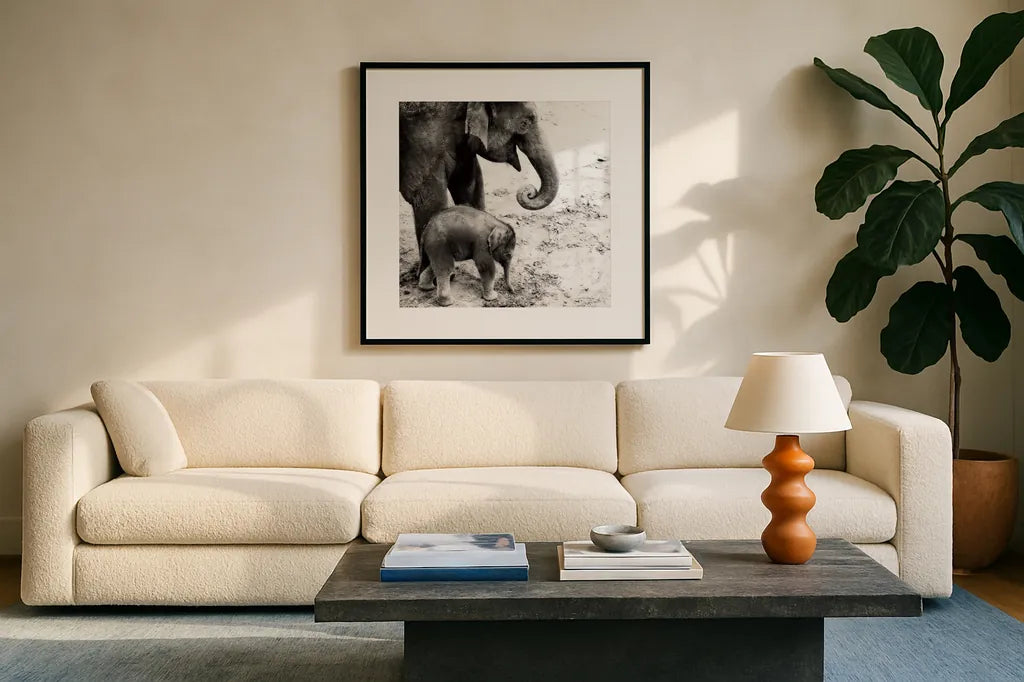 Mother and Daughter by Debra Van Swearingen. Displayed in a glass frame with matte in a clean modern living room. Available as an archival giclee rolled canvas, fine art paper, or poster print. SKU 52699a.