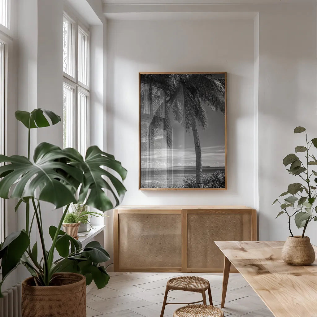 Ocean View by Debra Van Swearingen. shown as a print in a natural wood frame in a dining room. Available as a archival giclee rolled canvas, fine art paper, or poster print. SKU 42498h.