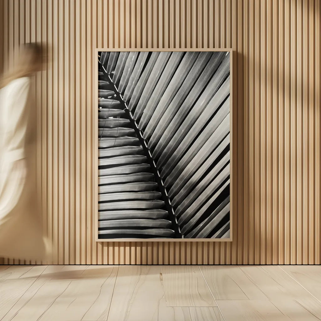 Palm Frond I by Debra Van Swearingen. shown as over sized large wall art. Available as an archival giclee rolled canvas, fine art paper, or poster print. SKU 42488h.