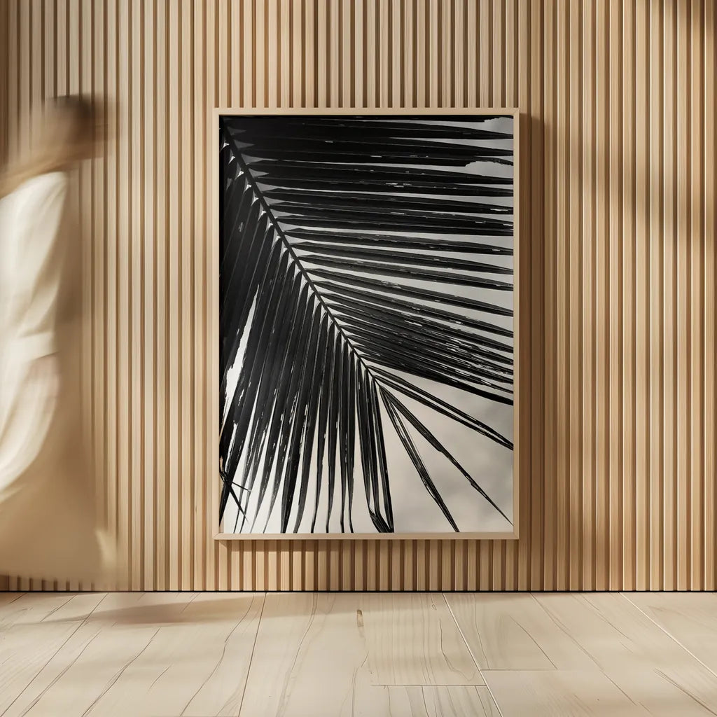 Palm Frond II by Debra Van Swearingen. shown as over sized large wall art. Available as an archival giclee rolled canvas, fine art paper, or poster print. SKU 42489h.