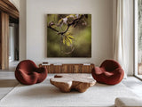 Passion Flower Vine I by Debra Van Swearingen. Shown as extra-large giant wall art in a modern living room. Available as an archival giclee rolled canvas, fine art paper, or poster print. SKU 63809a.