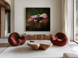 Pink Dogwood I by Debra Van Swearingen. Shown as extra-large giant wall art in a modern living room. Available as an archival giclee rolled canvas, fine art paper, or poster print. SKU 63779a.