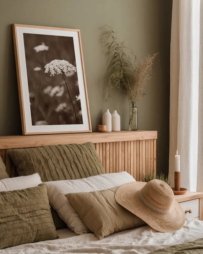 Queen Annes Lace II by Debra Van Swearingen. shown as a paper print in a natural frame. Available as a archival giclee rolled canvas, fine art paper, or poster print. SKU 86786h.