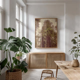 Redwoods II by Debra Van Swearingen. shown as a print in a natural wood frame in a dining room. Available as a archival giclee rolled canvas, fine art paper, or poster print. SKU 82780h.