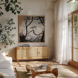 Respite by Debra Van Swearingen. Shown in a natural wood frame in a cozy modern living room. Available as an archival giclee rolled canvas, fine art paper, or poster print. SKU 63823a.