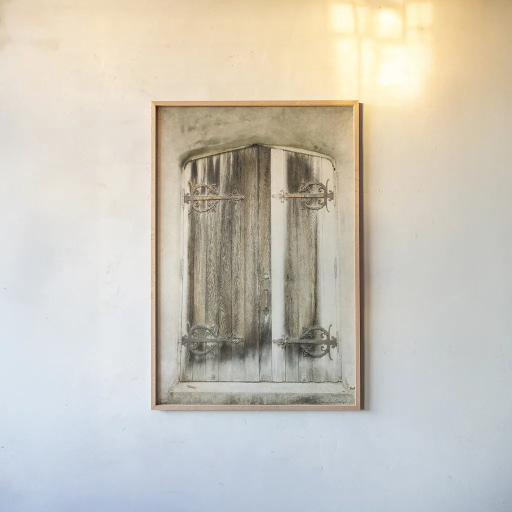 Rustic Door by Debra Van Swearingen. shown as a paper print in a natural frame. Available as a archival giclee rolled canvas, fine art paper, or poster print. SKU 88462h.
