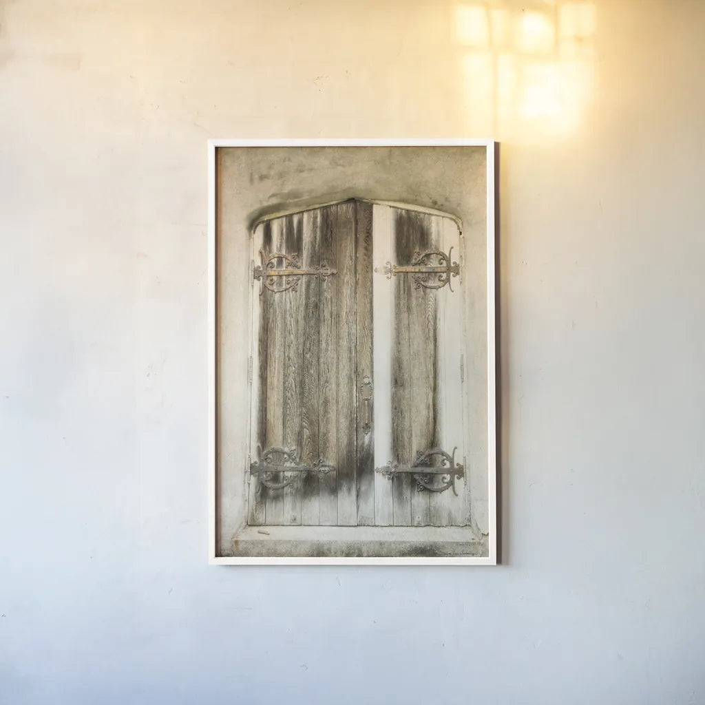 Rustic Door by Debra Van Swearingen. shown as a paper print in a white frame. Available as a archival giclee rolled canvas, fine art paper, or poster print. SKU 88462h.
