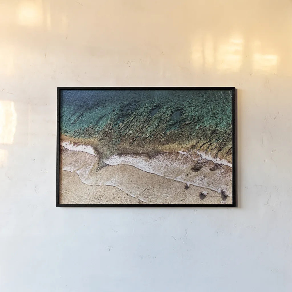 Sand and Sea by Debra Van Swearingen. shown as a paper print in a black flame. Available as a archival giclee rolled canvas, fine art paper, or poster print. SKU 42504i.