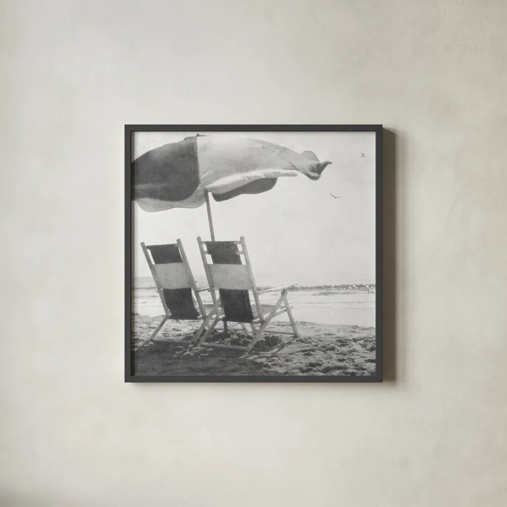 Sea For Two BW Crop by Debra Van Swearingen. Shown in a sleek black glass frame for a contemporary gallery look. Available as an archival giclee rolled canvas, fine art paper, or poster print. SKU 77149a.