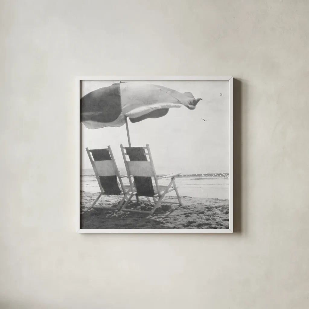 Sea For Two BW Crop by Debra Van Swearingen. Shown in a crisp white glass frame for a clean and minimalist style. Available as an archival giclee rolled canvas, fine art paper, or poster print. SKU 77149a.