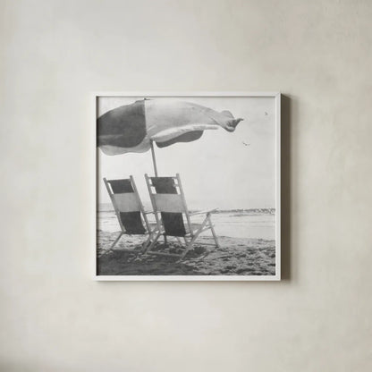 Sea For Two BW Crop by Debra Van Swearingen. Shown in a crisp white glass frame for a clean and minimalist style. Available as an archival giclee rolled canvas, fine art paper, or poster print. SKU 77149a.