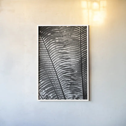 Sunlit Palms I by Debra Van Swearingen. shown as a paper print in a white frame. Available as a archival giclee rolled canvas, fine art paper, or poster print. SKU 81257h.