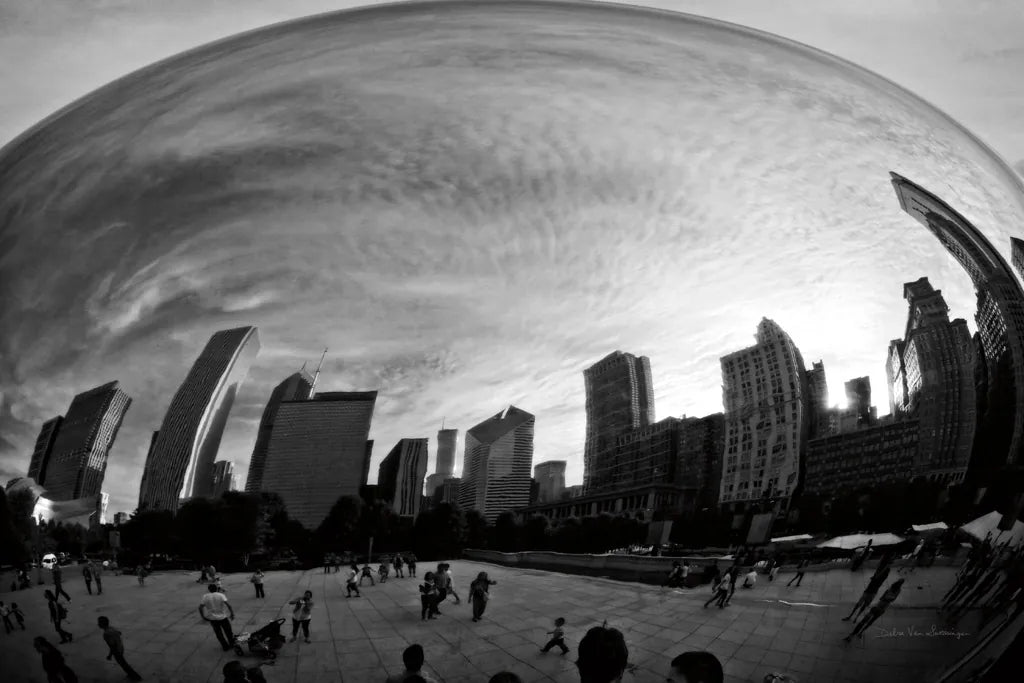 The Bean Chicago BW by Debra Van Swearingen. SKU 55175i. Archival Giclee Fine art print for wall decor.