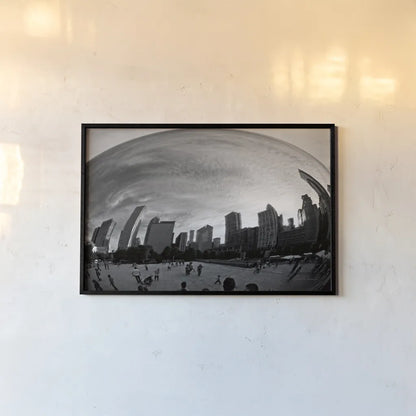 The Bean Chicago BW by Debra Van Swearingen. shown as a paper print in a black flame. Available as a archival giclee rolled canvas, fine art paper, or poster print. SKU 55175i.