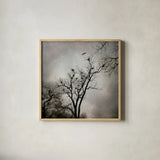 The Heron Rookery by Debra Van Swearingen. Shown in a natural wood glass frame for a timeless modern aesthetic. Available as an archival giclee rolled canvas, fine art paper, or poster print. SKU 63818a.