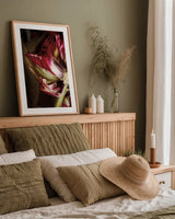 Tulip Detail II by Debra Van Swearingen. shown as a paper print in a natural frame. Available as a archival giclee rolled canvas, fine art paper, or poster print. SKU 84232h.