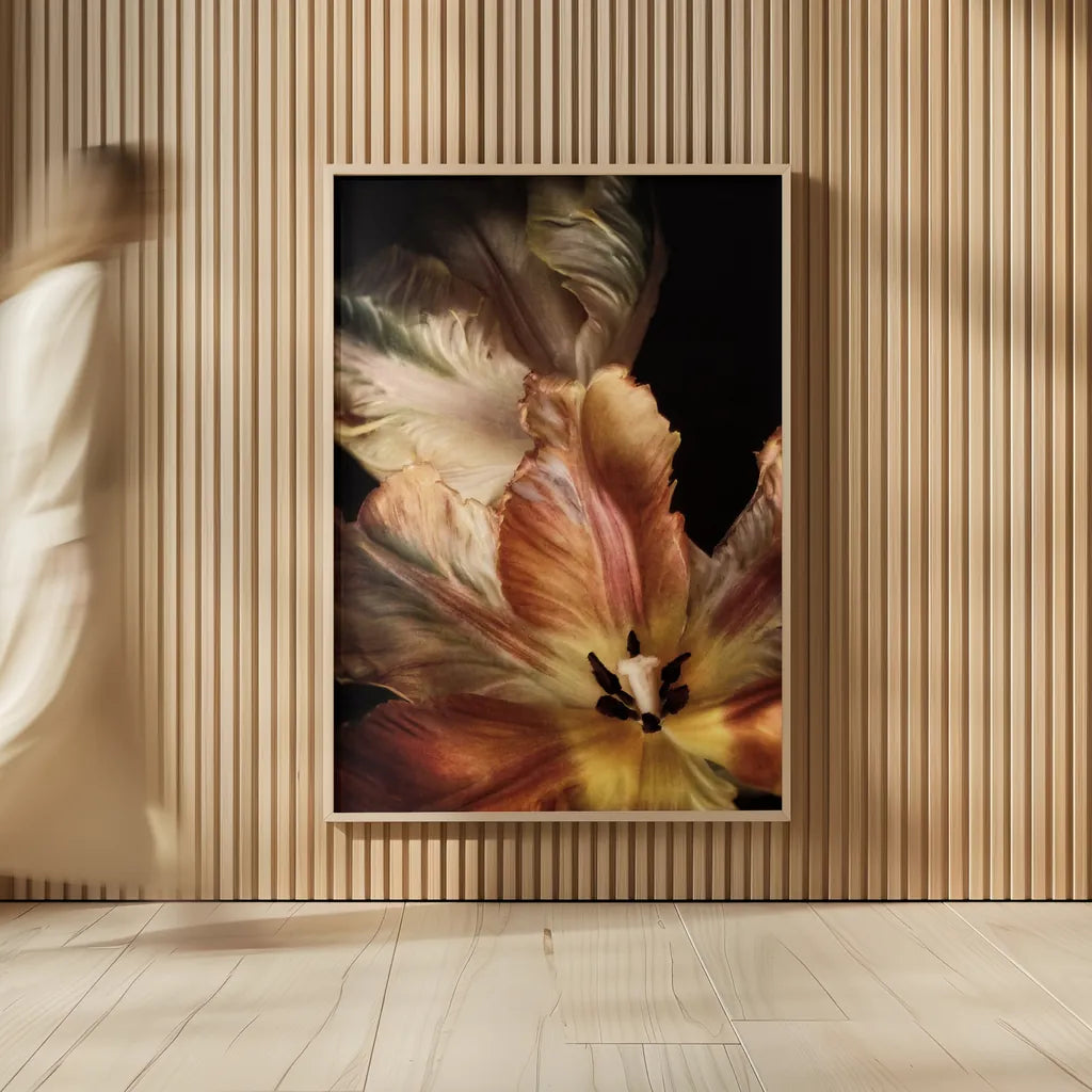Tulip Detail IV by Debra Van Swearingen. shown as over sized large wall art. Available as an archival giclee rolled canvas, fine art paper, or poster print. SKU 84234h.