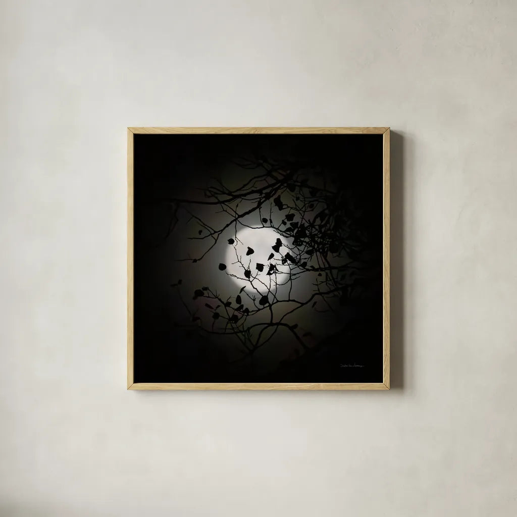 Vermont Blue Moon by Debra Van Swearingen. Shown in a natural wood glass frame for a timeless modern aesthetic. Available as an archival giclee rolled canvas, fine art paper, or poster print. SKU 90962a.